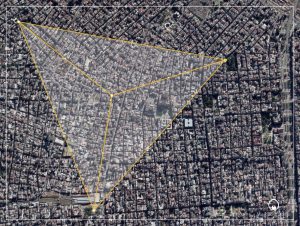 Tres monumentos en el plano de buenos Aires