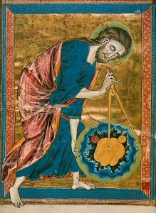 Miniatura medieval de Jesús con un compás