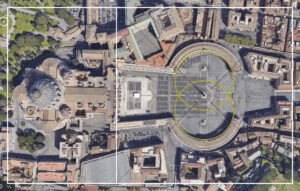 Vesica Piscis superpuesta en la Plaza del Vaticano en el nuevo libro de Geometría Sagrada La Esphiral y la Estrella